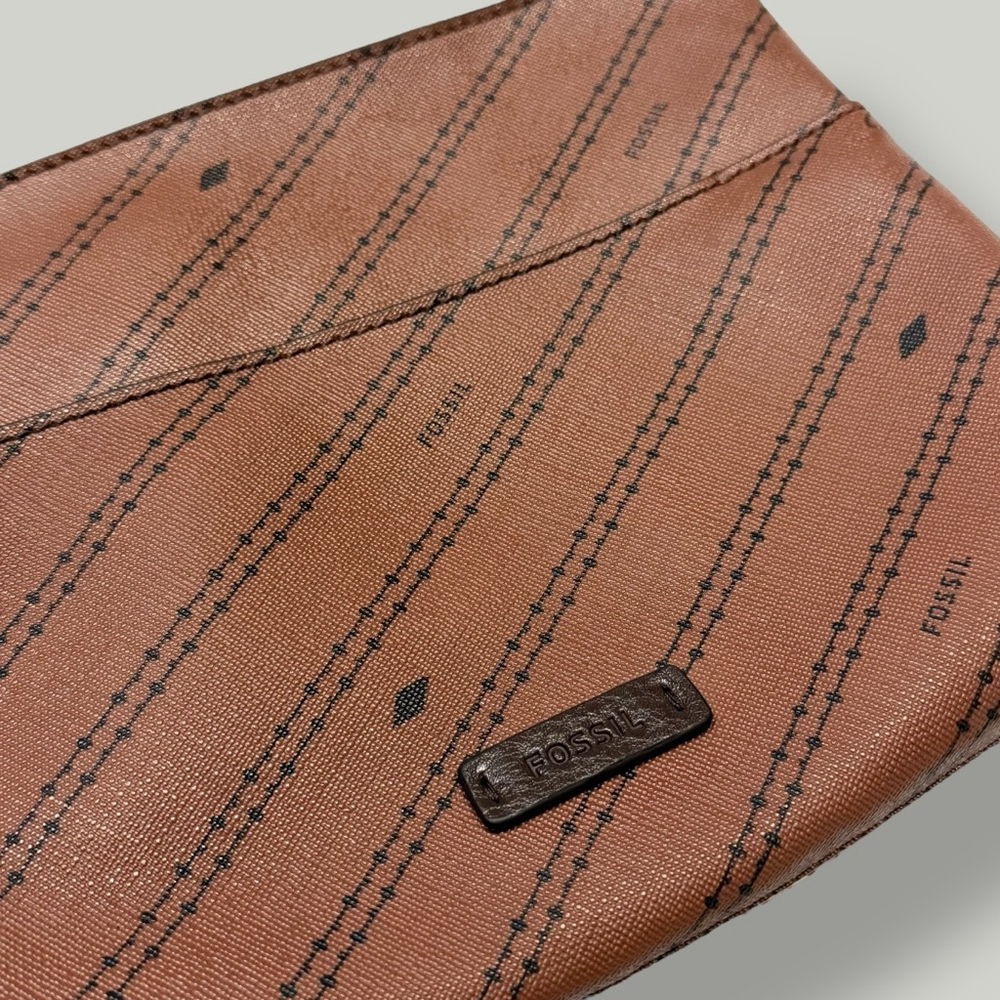 FOSSIL Crossbody Women Bag Brown Fiona Adjustable Strap Stripe Pattern Brass - Picture 3 of 16